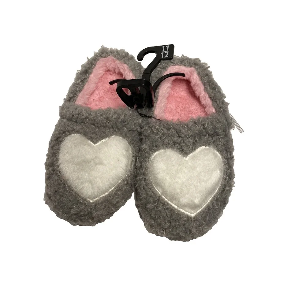 NEW wonder nation toddler girls heart slippers size 11 - 12 pink‎ white grey